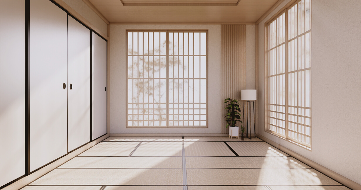 Empty Room, White Room, Clean Modern Room ,Japanese Style.3D Ren